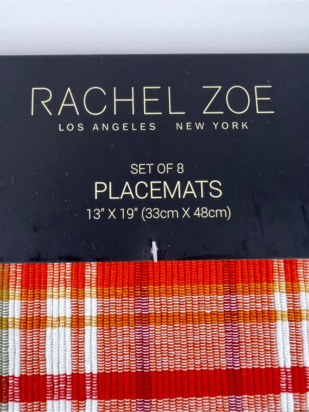 Rachel Zoe FALL Plaid Placemat Set Orange Red White Green Cotton Set of 8 NEW